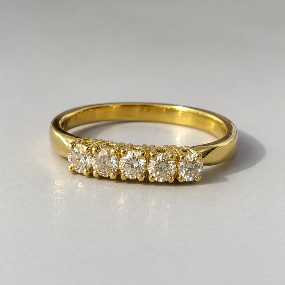 14K Real Yellow Gold Natural Diamond Ring Size 6.25